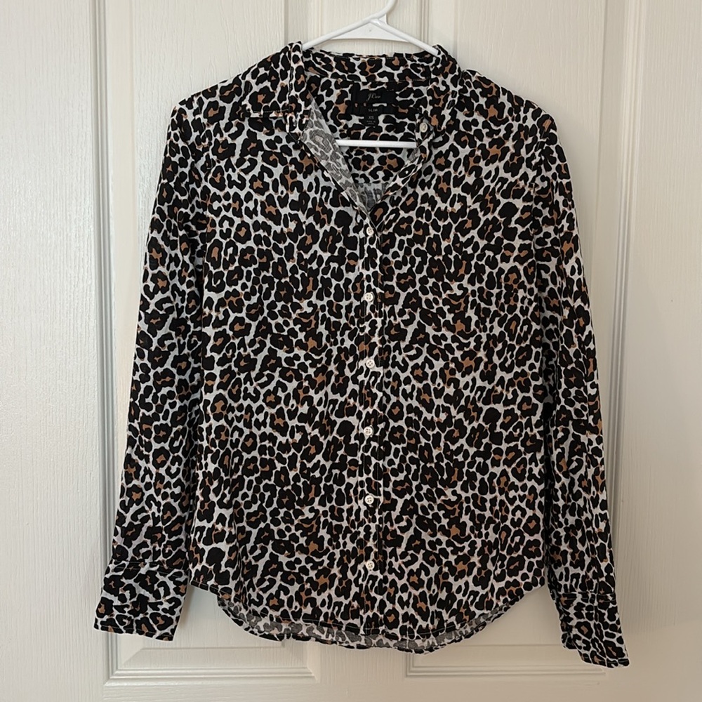 J. Crew linen blend leopard print blouse